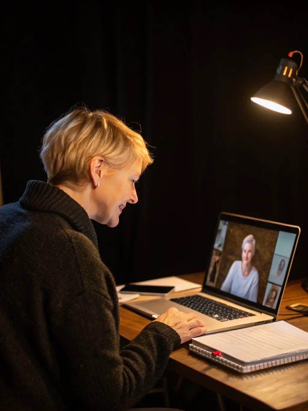 A Wellness for All consultant conducting a virtual consultation with a client, discussing fitness and nutrition strategies remotely.